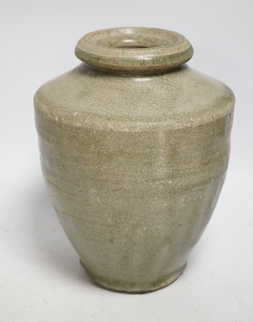 A Chinese celadon vase, 16cm high. Condition - fair to good